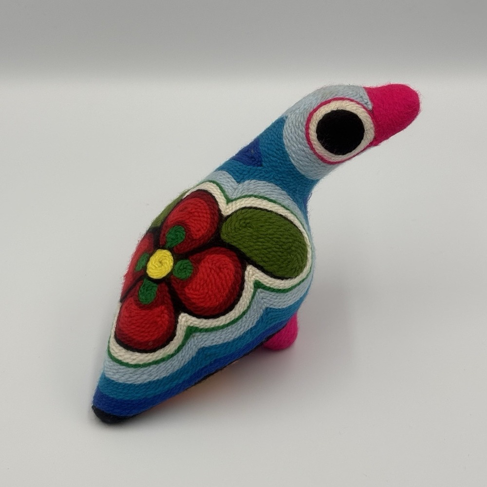 Mexican Huichol Yarn Art Bird Figurine Handmade‎ Retro Funky Bird Vintage